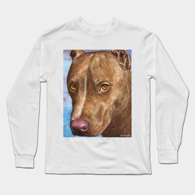 A Beautiful Red Nose Pit Bull Painting Long Sleeve T-Shirt by ibadishi